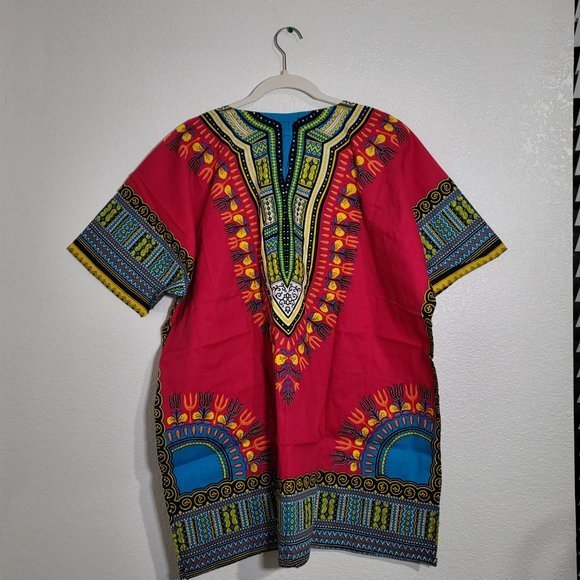 Unisex African Dashiki Shirt & Capri Pants 2pc. Set Hot Pink and Blue One‎ Size - Picture 4 of 7